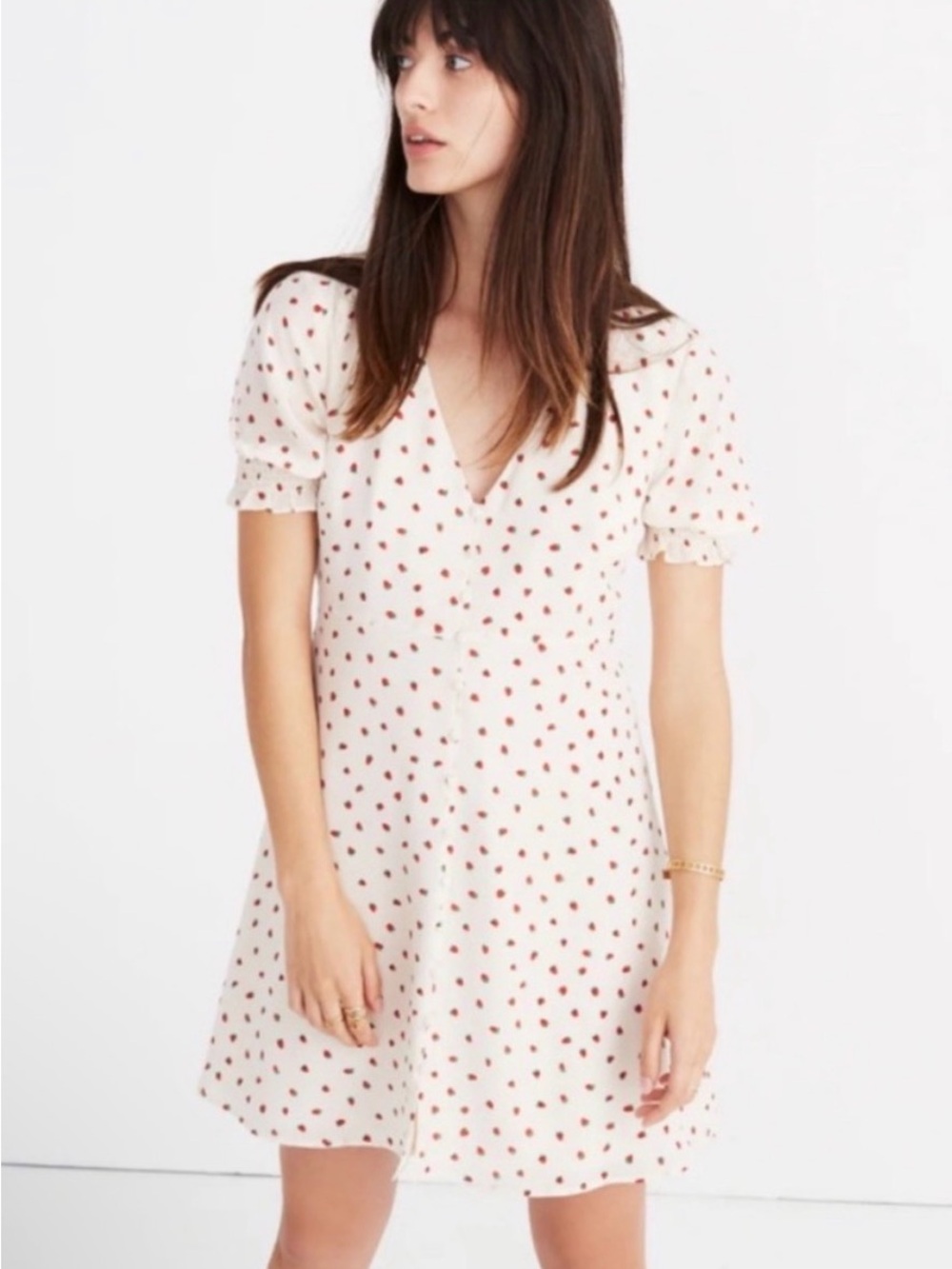 Madewell Silk Cream Mini Dress with “Fresh Strawberries” Print